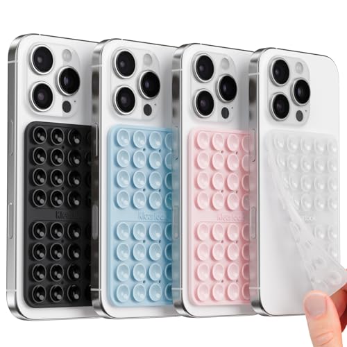 Klearlook 4Pack Silicone Suction Cup Phone Case Mount Double Sided, Sticky Phone Grip for Cell Phone, Hands-Free Phone Accessories for Selfies and Videos, Clear & Light Pink & Light Blue & Black - color: Transparent & Light Pink & Light Blue & Black