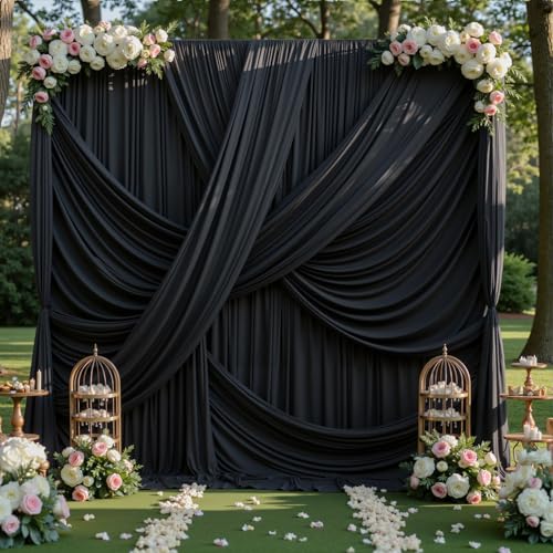20ft×12ft Black Backdrop Curtain for Wedding Parties, 4 Panels Wrinkle Free Polyester Photo Backdrop Drapes Back Drop Cloth for Birthday Photography Background - color: Black, size: W5' x H12'(4 panels)