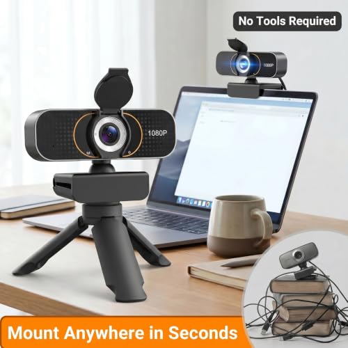 1080P Webcam for PC & Laptop with Microphone — Stay Connected | Plug and Play No Driver, Crystal Clear Video Auto Lighting, Privacy Physically Protected, Mount It Anywhere in Seconds - color: Black