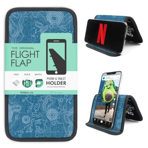 Flight Flap Airplane Phone Holder, Flexible Cell Phone Holder, Folding Cellphone Stand for Desk, Bed, Office, Treadmill - Airplane Gadgets for Long Travel Accessories - Plane Essentials - color: Topography, size: Large