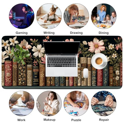 Mouse Pad, Large Anti-Slip with Stitched Edges Desk Mat Desktop Laptop Computer Desk Keyboard Mat,Table Protector Blotter Mat (Book, 35.4" x 15.7") - color: Book, size: 35.4" x 15.7"