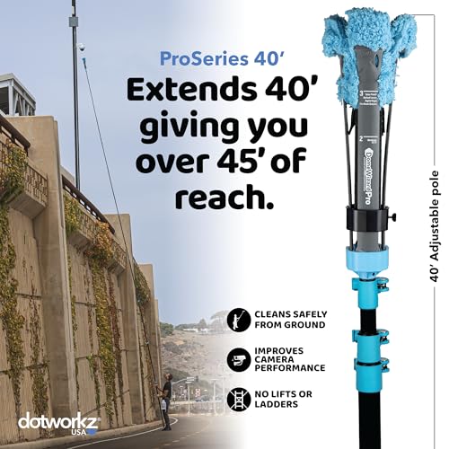 DomeWizard™ 40' Security Camera Cleaning Kit with Professional Grade Carbon Fiber Pole – Lens Cleaner for Dome, PTZ, Mini Dome & Bullet Cameras – Reusable Microfiber Mitt + 8oz Cleaning Solution - size: 40' Cleaning Kit