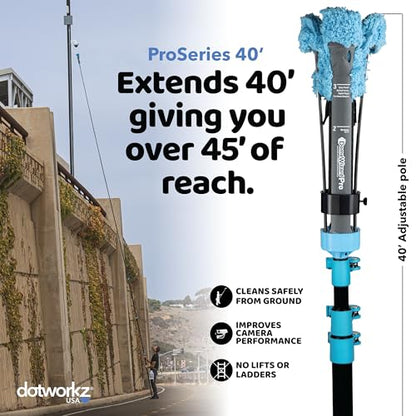 DomeWizard™ 40' Security Camera Cleaning Kit with Professional Grade Carbon Fiber Pole – Lens Cleaner for Dome, PTZ, Mini Dome & Bullet Cameras – Reusable Microfiber Mitt + 8oz Cleaning Solution - size: 40' Cleaning Kit