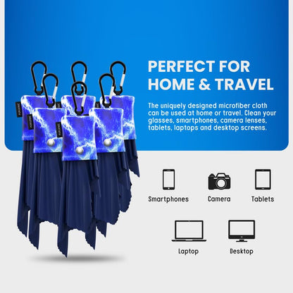 Microfiber Cloth & Glasses Wipes (6 Pack) Lens & Glasses Cleaning Cloth - Eyeglass Cleaner - Camera Lenses & Gadget Delicate Screens - Blue - color: Blue Lightning, size: 6 Pack