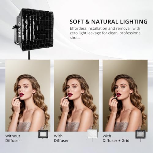 GVM Foldable Softbox with Diffusers/Honeycomb Grid, 2 Packs Softbox Lighting Kit Compatible with GVM 680RS/880RS/1000D RGB Video Light for YouTube/Portrait Photography/Product Shoots/Live Streaming