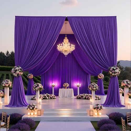 20ftx12ft Purple Backdrop Curtains for Wedding-Wrinkle Free Backdrops Curtain Drapes Fabric Decorations Photo Back Drop Cloth for Baby Shower Photography Stage Reception 4Panels 12ft(H) x 5ft(W) - color: Purple, size: W5' x H12'(4 panels)