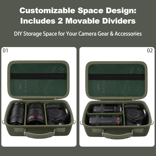 khanka Camera Case for Canon EOS Rebel R6 V/T7/T100/T6/R50/R100/R5/R7/R8/R6 Mark II/SL3 DSLR Camera,Travel Carrying Case for Canon EOS Rebel Camera and 18-55mm/18-45mm Lens(Military Green Case) - color: Military Green