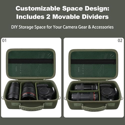 khanka Camera Case for Canon EOS Rebel R6 V/T7/T100/T6/R50/R100/R5/R7/R8/R6 Mark II/SL3 DSLR Camera,Travel Carrying Case for Canon EOS Rebel Camera and 18-55mm/18-45mm Lens(Military Green Case) - color: Military Green