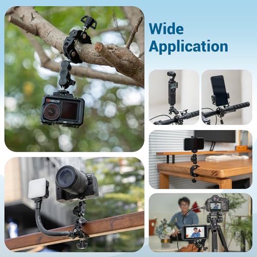 Super Clamp Camera Mount Kit with 360° Dual Ballhead Magic Arm,1/4" and 3/8" Threaded Holes,Action Camera Phone Holder Adapter for Dji Osmo Pocket 4 Monitor LED Light Microphone Desk Tripod Motorcycle - size: Super Clamp with Magic Arm Kit