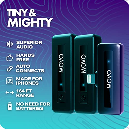 Movo Wireless Mini DI Duo Wireless Microphone - iPhone Video Recording Mic with Lavalier Mic, 10 HR Battery, 164FT Range