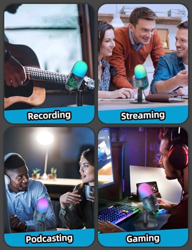 MRSDY USB Gaming Microphone for PC with Noise Reduction, Mute, Gain, RGB | Condenser Mic, Headphone Jack, Suitable for PC, Computer, PS4, PS5, Mac, Streaming, Podcasting, Recording, YouTube, Discord