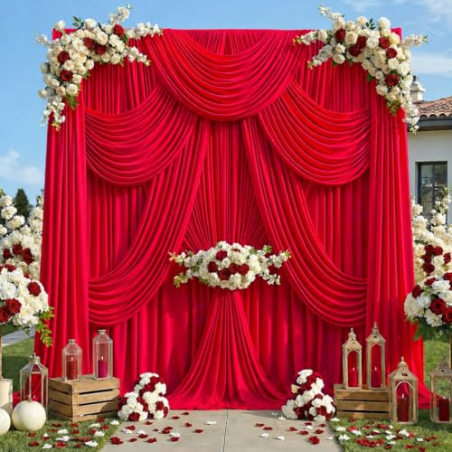 50ft x 12ft Red Backdrop Curtains, Wrinkle Free Thick Fabric Polyester Curtains Backdrop Drapes Cover for Parties Wedding Birthday Photography Background, 10 Panels 5ft x 12ft - color: Red, size: 50FT(W) x 12FT(H)