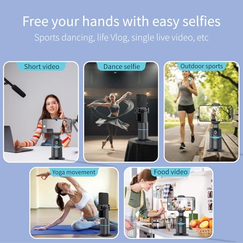 Auto Face Tracking Phone Stand, Desk Tripod Mount with 2 Fill Lights | 360 rotating holder follows you hands-free, gesture control, remote included, no app needed, fits iPhone and Android