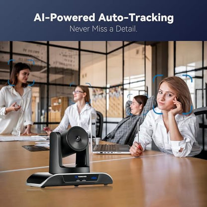 TONGVEO 4K PTZ Camera with AI-Powered Auto-Tracking & Gesture Control 5X Digital Zoom USB 3.0 120-Degree Wide-Angle PTZ Webcam for Video Conference YouTube/Teams/Zoom Meeting Live Streaming - color: Black