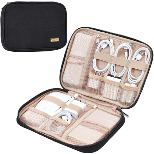 NISHEL Travel Cord Organizer, Electronic Cable Accessories Storage Bag | Compact organizer for chargers, cables, phones, hard drives, USB devices and SD cards, ideal for travel and daily use, Black - color: Black