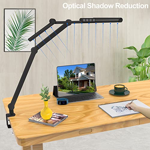 Micomlan Led Desk Lamp with Clamp, Architect Desk Lamp for Home Office with Atmosphere Lighting, 24W Ultra Bright Auto Dimming Computer Light Stepless Dimming and Tempering LED Table Light - color: Black