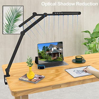 Micomlan Led Desk Lamp with Clamp, Architect Desk Lamp for Home Office with Atmosphere Lighting, 24W Ultra Bright Auto Dimming Computer Light Stepless Dimming and Tempering LED Table Light - color: Black