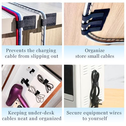 48Pcs Upgraded Under Desk Cable Management Ties - Self Adhesive Sticky Back Hook and Loop Straps, Cable Wire Organizers for Home Office - color: Black