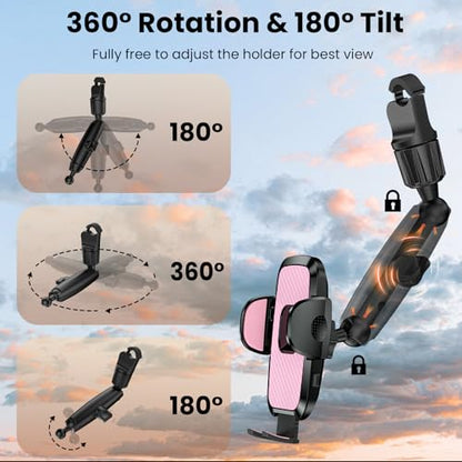 Rear View Mirror Phone Holder, 360° Rotating Car Phone Holder Mount Compatible with All 4-7 Inch iPhone and Android Cell Phones (Pink) - style: Pink