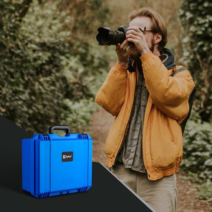 Lykus PVC1 Waterproof Hard Camera Case with Padded Dividers for Cameras, Lenses, Dual DJI Mavic/Air/Mini/Flip drones - color: Blue PVC1