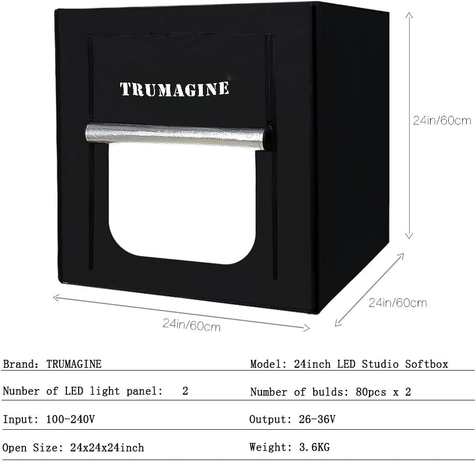 Photo Light Box Photography 24"x24"x24" Tabletop Dimmable LED Cube Shooting Tent Kit for White Studio Box Product Photographic Lighting Tents with PVC Backdrops and Mini Tripod - size: 24x24x24 INCH