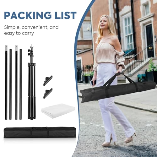 White Screen Backdrop Kit with Stand, Huzofexo 6.5x6.5ft Adjustable Stable Photography Whitescreen Support Stand Kit Chromakey Background for Photo Studio,Vedio,Product Portrait, Streaming, Gaming