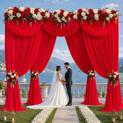 20ft x 12ft Red Backdrop Curtains, Wrinkle Free Thick Fabric Polyester Curtains Backdrop Drapes Cover for Parties Wedding Birthday Photography Background, 4 Panels 5ft x 12ft - color: Red, size: 20FT(W) x 12FT(H)