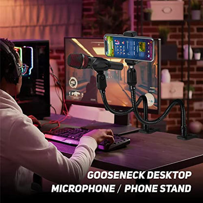 Desktop Mic Stand 13" Flexible Gooseneck Microphone Stand Desk Universal Microphone/Phone Stand Holder with Heavy Duty Desk Clamp, Mic Clip, 3/8" to 5/8" Screw Adapter for Universal Mic - size: 13INCHS
