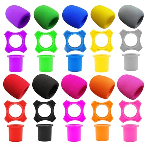 10 Set Microphone Windscreen Foam Cover, Mic Cover Kit, Silicone Ring and Anti-Roll Sleeve, Shakeproof Dustproof Mic Protector for Stage, Karaoke, Podcast Use, Colorful