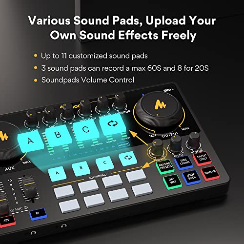 MAONO Podcast Equipment Bundle 10 Channel Audio Interface and XLR Dynamic Microphone MaonoCaster with Pro-preamp, 48V, Bluetooth for Podcast, Streaming, TikTok, Youtube, PC, Smartphone (AME2C Pro)