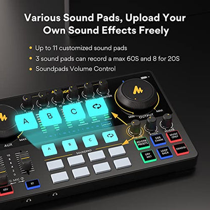 MAONO Podcast Equipment Bundle 10 Channel Audio Interface and XLR Dynamic Microphone MaonoCaster with Pro-preamp, 48V, Bluetooth for Podcast, Streaming, TikTok, Youtube, PC, Smartphone (AME2C Pro)