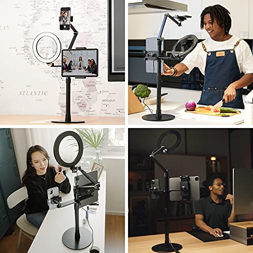 SupeDesk Selfie Ring Light Phone Tablet Stand, 8" LED, 3-in-1, Overhead Phone Stand, Compatible with 4.5-13" Phone&Tablet, Adjustable Long Arm, YouTube/Tiktok Video, Zoom, Live Stream