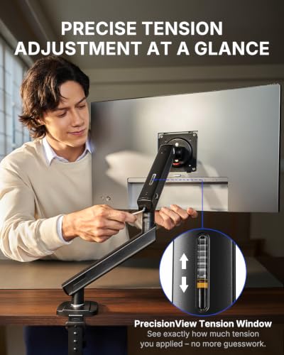 HUANUO FlowLift™ Pro Monitor Arm for 13–32" Screens, MechaSpring Monitor Mount, Fully-Adjustable Monitor Stand with Tilt/Swivel/Rotation, Tool-Free VESA Mount, C-Clamp/Grommet Base, Max Load 19.8 lbs