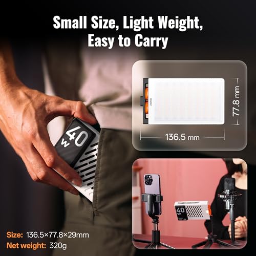 ZHIYUN FIVERAY M40 Video Light [Official], 40W Portable Camera Light, 14000 Lux, CRI/TLCI 96+ 2700-6200K, 320g LED Panel DSLR Photography Lighting, Lighting Setup for YouTube, TikTok