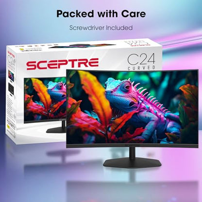 Sceptre Curved 24-inch Gaming Monitor 1ms 100Hz 1500R DisplayPort HDMI X2 Eye Care 100% sRGB Build-in Speakers, Machine Black 2025 (C248W-FW100T Series) - style: 24" Curved 100Hz DisplayPort HDMI
