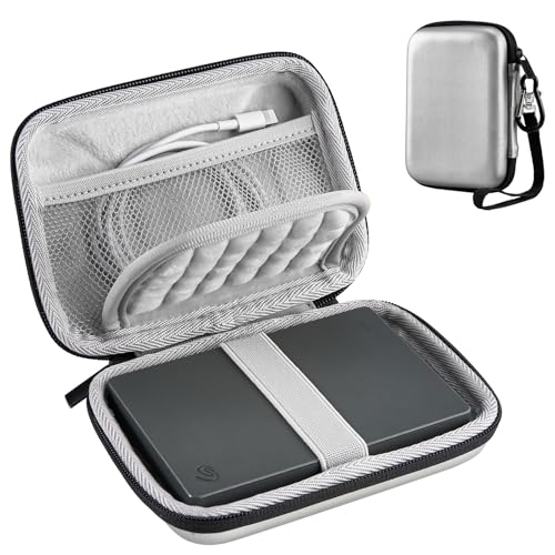ProCase External Hard Drive Travel Case for 2.5" HDD/SSD -Silver | Fits Seagate Portable, Samsung T9, WD Elements, My Passport, Toshiba Canvio Basics, 1TB-5TB Drives, USB 3.0 HDD/SSD Storage - color: Silver