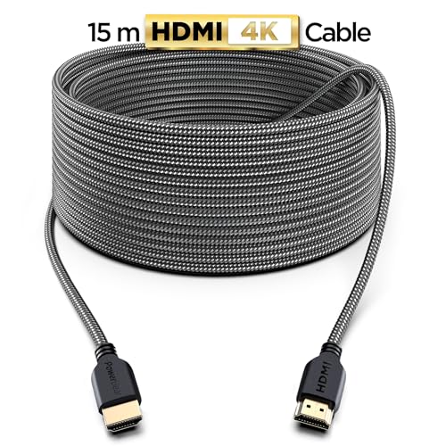 PowerBear 4K Long HDMI Cable 50 ft | High Speed, Braided Nylon & Gold Connectors, 4K @ 60Hz, Ultra HD, 2K, 1080P, ARC & CL3 Rated | for Laptop, Monitor, PS5, PS4, Xbox One, Fire TV, Apple TV - size: 50ft