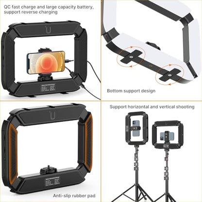 ULANZI Smartphone Video Rig with Light, Handheld Cell Phone Stabilizer with Ring Light 8500k Selfie Light for Filmmaking Live Steam Tiktok YouTube Video Recording, 8000mAh Build-in Battery - size: U200 Light