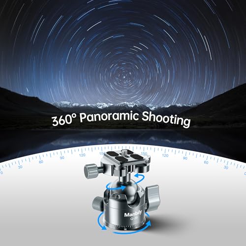 Manbily Low Profile Camera Tripod Ball Head, 36mm CNC Aluminum 360° Panorama Ball Head with Dual U-Shaped Slots for Tripod Monopod Slider DSLR Camera Camcorder, Max Load 33lbs/15kg