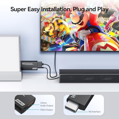 GANA Wii to hdmi Converter, wii to hdmi Adapter Supports All Wii Display Modes (wii to hdmi Black) - color: wii to hdmi Black