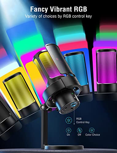 FIFINE Gaming USB Microphone, PC Computer Mic with 4 Polar Patterns for Podcast Streaming Recording YouTube, RGB Condenser Desktop Mic for Windows, Mac, with Headphone Jack-AmpliGame A8 Plus - size: A8PLUS-Desktop