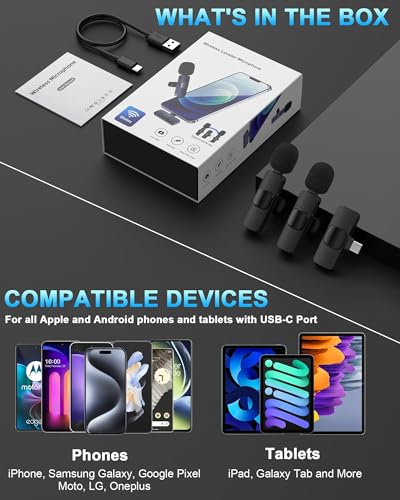 Wireless Lavalier Microphone Usb C, Lapel Bluetooth Mic for Apple iPhone 17 | Lavalier Microfono Inalambrico Para Lav for iPhone 17e 17 16e/15 Pro Max