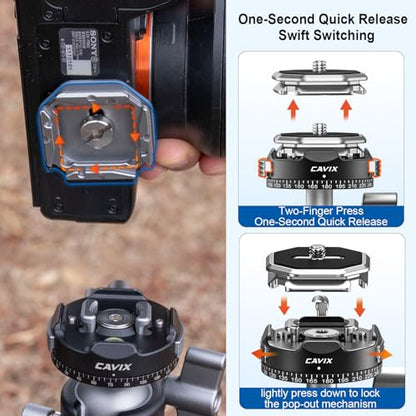 CAVIX 57"/145cm Carbon Fiber Tripod, Lightweight Tripod for Camera, 360° Panorama Tripod Ball Head, 1/4" Arca QR Plate, Travel Tripod Monopod for DSLR Video Camcorder, Max Load 33lb/15kg. - size: Carbon Fiber(57")