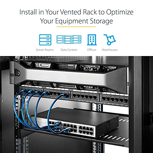 StarTech.com 1U Server Rack Shelf - Universal Vented Rack Mount Cantilever Tray for 19" Network Equipment Rack & Cabinet - Heavy Duty Steel - Weight Capacity 44lb/20kg - 7" Deep Shelf (CABSHELF1U7V) - size: 7", style: single