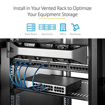 StarTech.com 1U Server Rack Shelf - Universal Vented Rack Mount Cantilever Tray for 19" Network Equipment Rack & Cabinet - Heavy Duty Steel - Weight Capacity 44lb/20kg - 7" Deep Shelf (CABSHELF1U7V) - size: 7", style: single