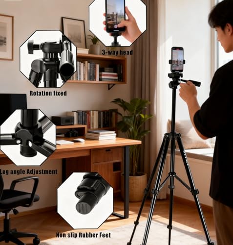 55" Aluminum Phone & Camera Tripod, Extendable Cell Phone Tripod Stand Compatible with iPhone/Android/Action Camera is Perfect for Live Streaming/Video Recording/Selfies - size: TR55-4