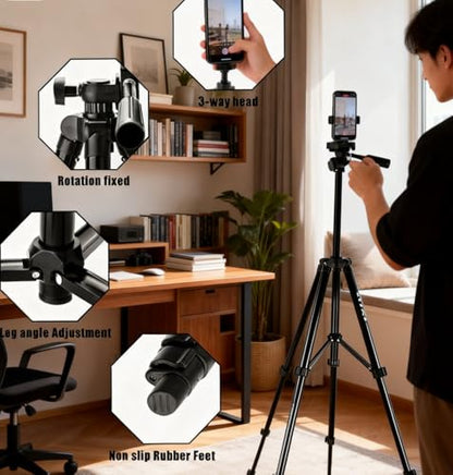55" Aluminum Phone & Camera Tripod, Extendable Cell Phone Tripod Stand Compatible with iPhone/Android/Action Camera is Perfect for Live Streaming/Video Recording/Selfies - size: TR55-4