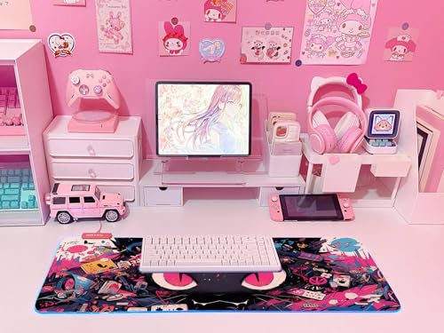 JMIYAV Pink RGB Gaming Mouse Pad 31.5x12 Inch PC XL Large Extended Glowing Led Light Up Desk Pad Non-Slip Rubber Base Computer Cute Mousepad Mat Desk Accessories Gaming Setup 763 - color: Midnight Eyes