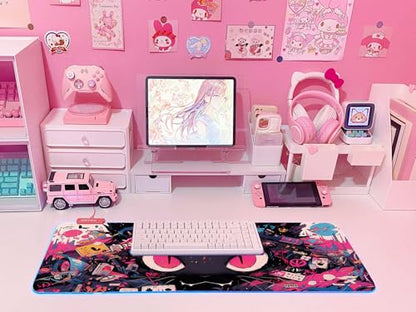 JMIYAV Pink RGB Gaming Mouse Pad 31.5x12 Inch PC XL Large Extended Glowing Led Light Up Desk Pad Non-Slip Rubber Base Computer Cute Mousepad Mat Desk Accessories Gaming Setup 763 - color: Midnight Eyes