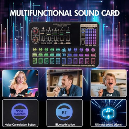 ALSO GO Podcast Equipment Bundle, Professional BM-800 Podcast Microphone with Adjustable Stand, V10XPRO Audio Mixer, Voice Changer, Audio Interface Suitable for Podcasting, Singing, Gaming